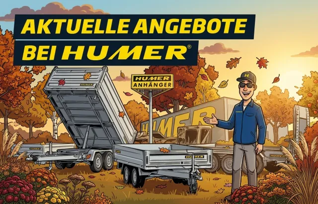 Werbeillustration der Herbst-Angebote bei Humer Anhänger.