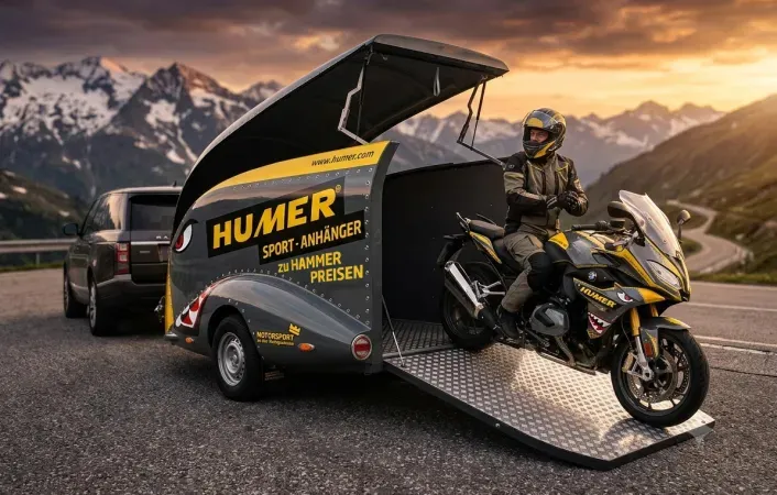 HUMER Motorradanhänger auf der Straße